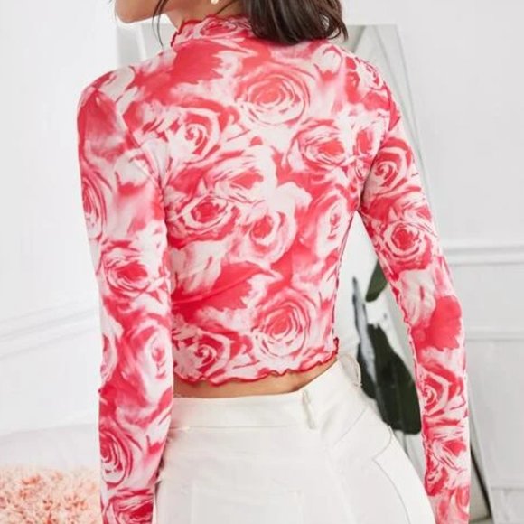 Pink Floral Mesh Crop Top in M - Picture 2 of 2